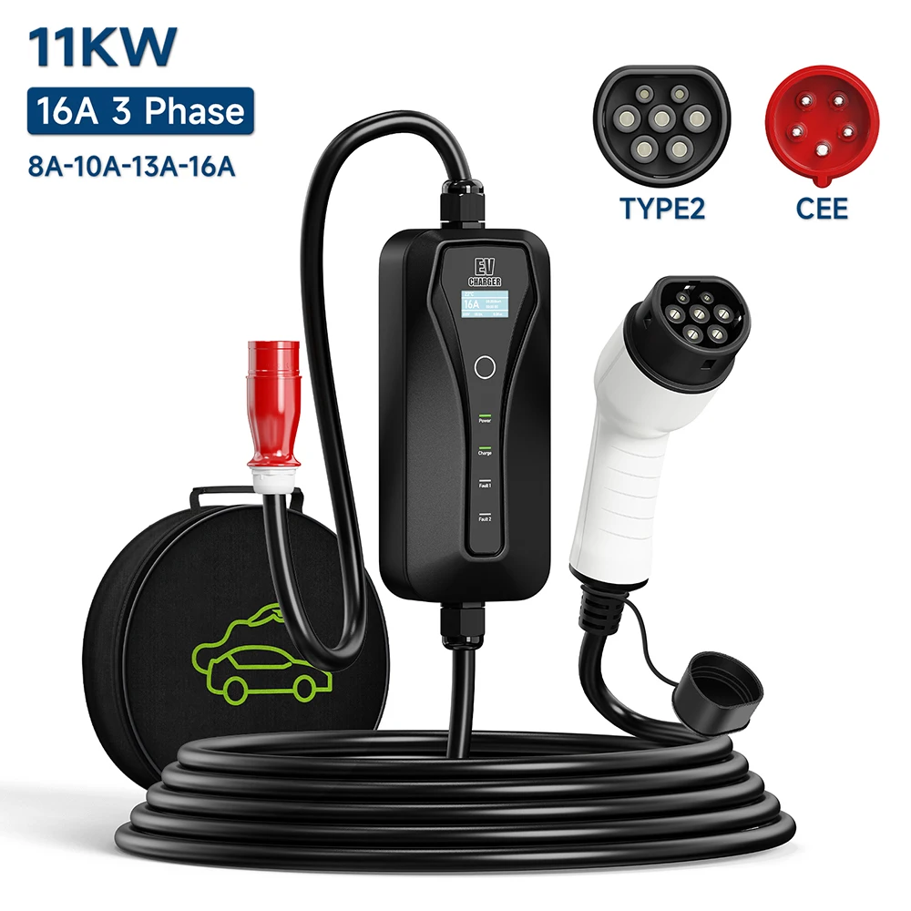 11KW 16A EV 충전기 유형 2 EVSE 충전 상 - Type 2 Portable Ev Charger 11Kw Cee 리뷰 및 가격