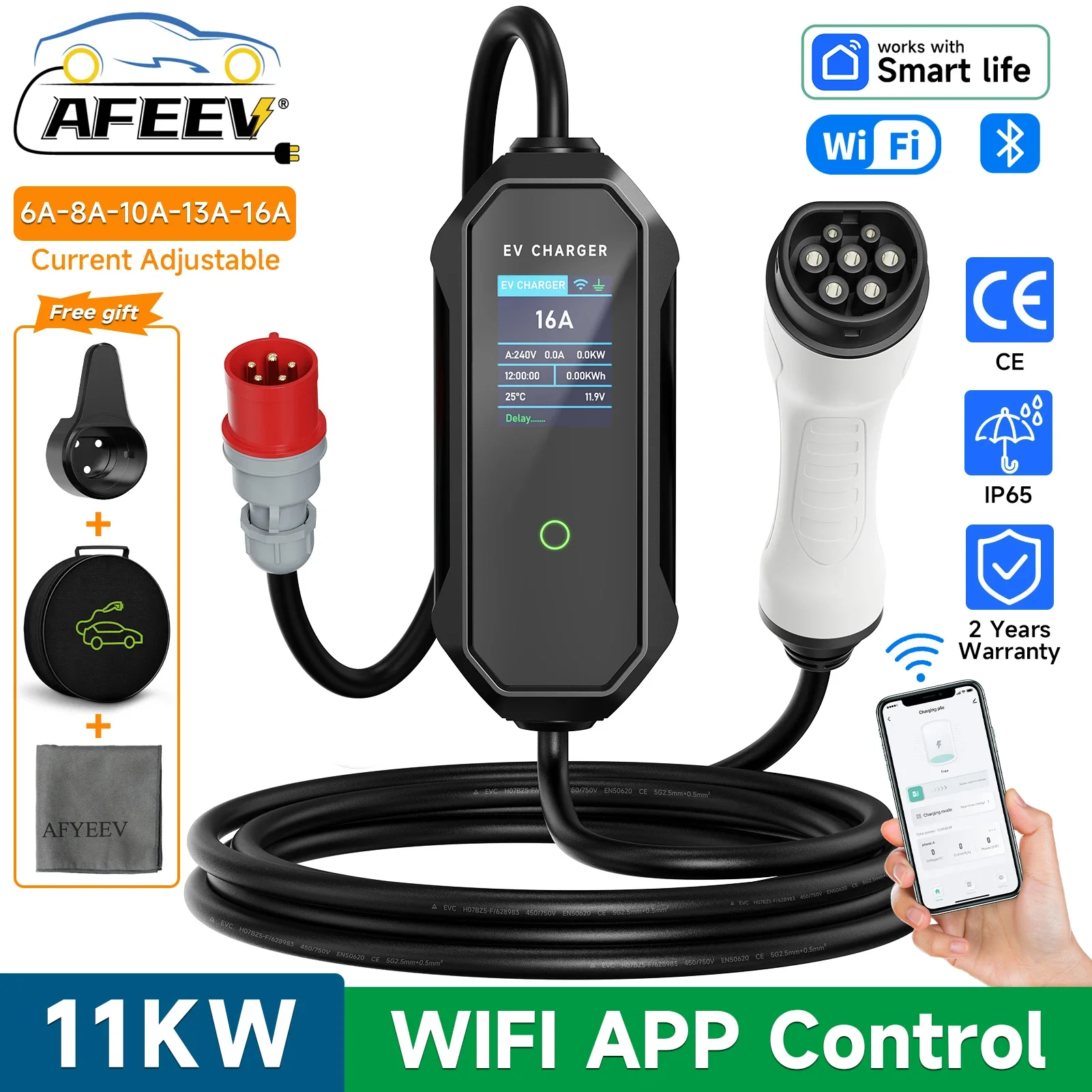 AFEEV 유형 2 휴대용 EV 충전기 11KW 16A - Type 2 Portable Ev Charger 11Kw Cee 리뷰 및 가격